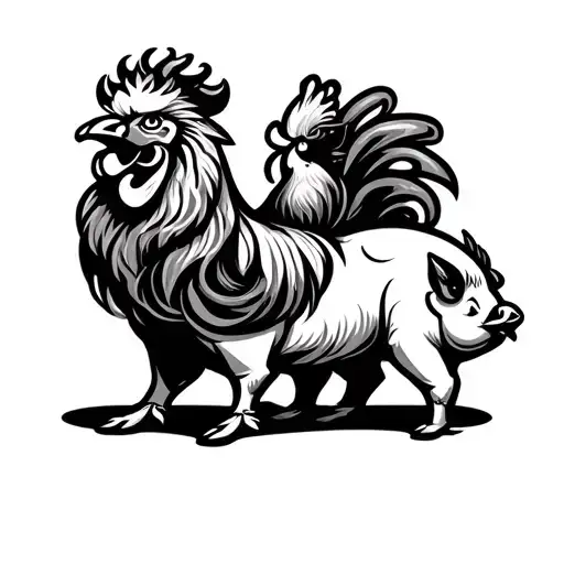 Chinese zodiac lion rooster pig tattoo design idea