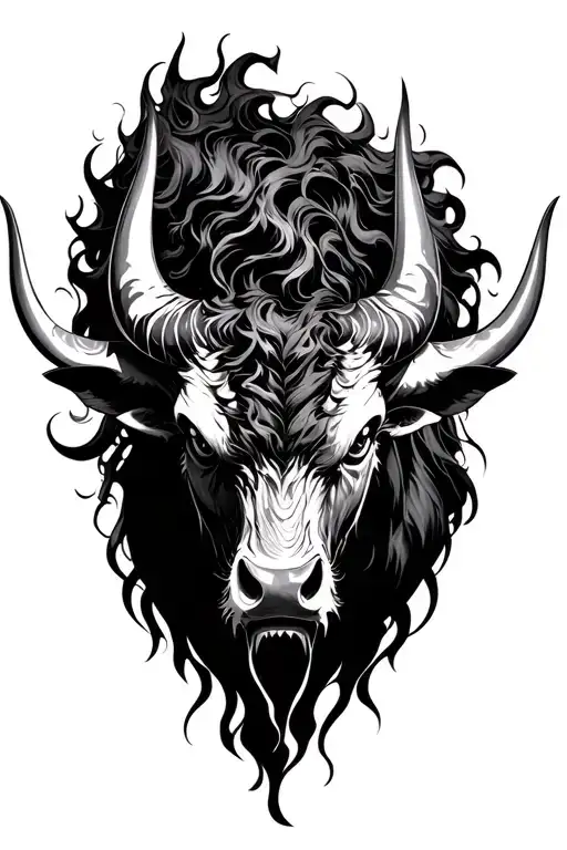 demon bull charging tattoo design idea