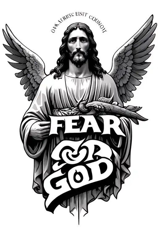"FEAR GOD" "Fear God" Jesus Christ and Angels tattoo design idea