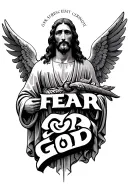 "FEAR GOD" "Fear God" Jesus Christ and Angels tattoo design idea