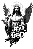 "FEAR GOD" "Fear God" Jesus Christ and Angels tattoo design idea