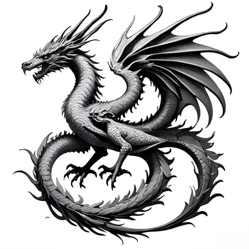 Firebird and Dragon Intertwined  tattoo design idea