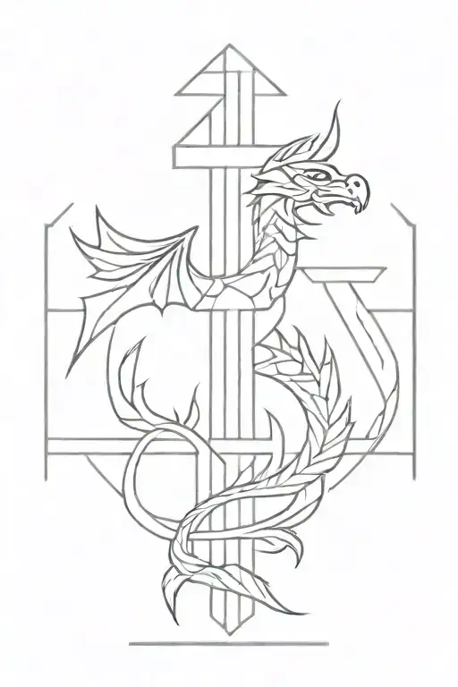 small cross with Aztec dragon wrapped tattoo design idea