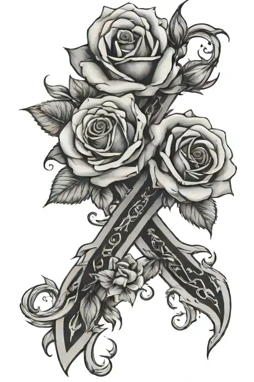 roses cross tattoo design idea