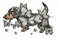 dachshund chasing butterflies fluttering tattoo design idea