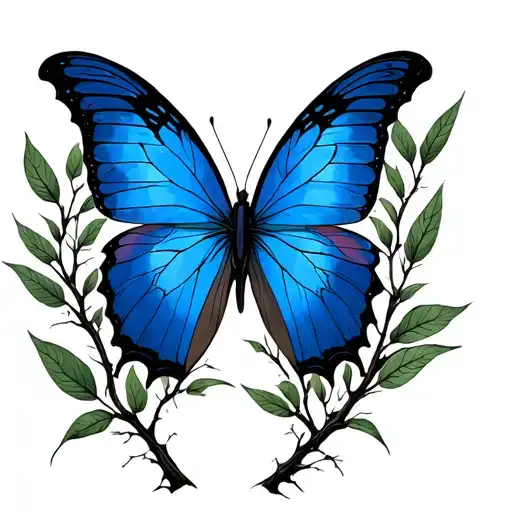 willow tree branches forming a blue butterfly  tattoo design idea