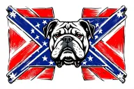small  square red and blue confederate flag with bulldog head in center with border with american flag around it tattoo design idea