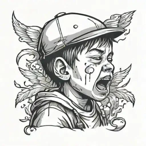 a sad kid crying tattoo design idea