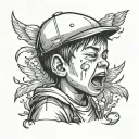 a sad kid crying tattoo design idea