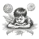 a sad kid crying tattoo design idea