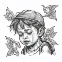 a sad kid crying tattoo design idea