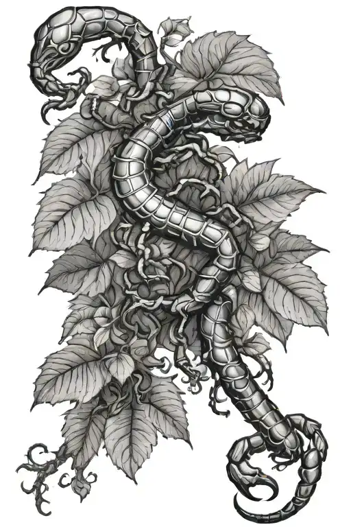 scorpion and poison oak tree tattoo design idea