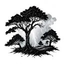 shadows and trees and lightning storm tattoo design idea
