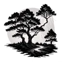 shadows and trees and lightning storm tattoo design idea
