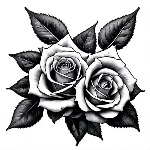 black and grey realism tattoo of two roses intertwined on the upper arm, fine line realism, minimal shading, elegant ste tattoo design idea