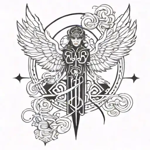 a biblically accurate neotribal cyber sigilist seraphim, minimalist tattoo design idea