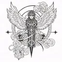 a biblically accurate neotribal cyber sigilist seraphim, minimalist tattoo design idea