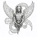 a biblically accurate neotribal cyber sigilist seraphim, minimalist tattoo design idea