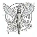 a biblically accurate neotribal cyber sigilist seraphim, minimalist tattoo design idea