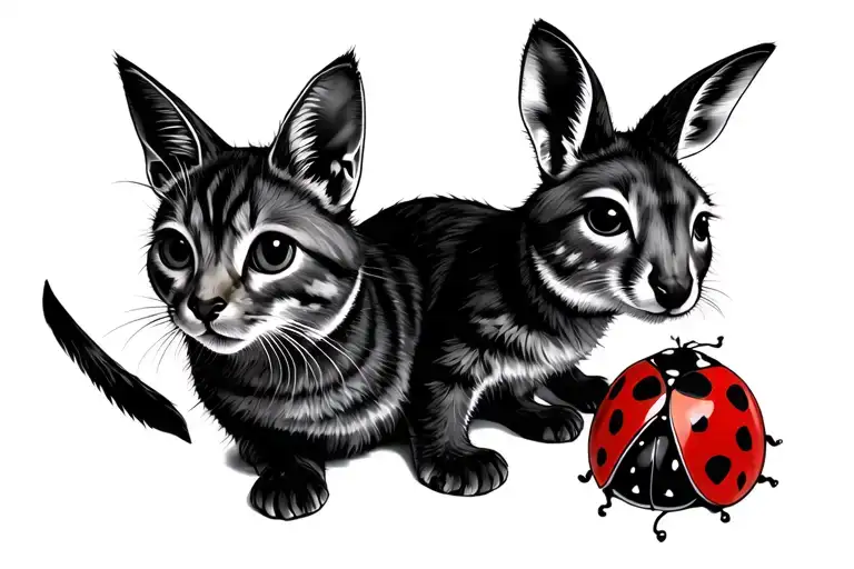 cat, kangaroo, ladybug tattoo design idea
