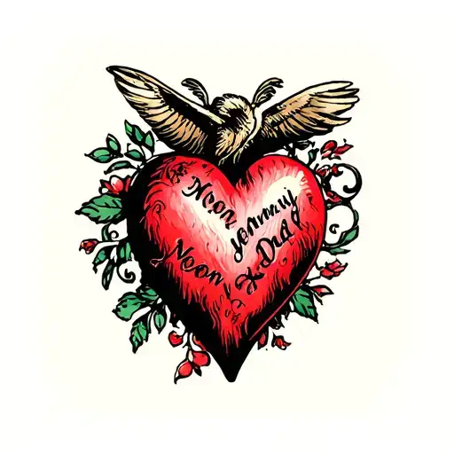 heart mom dad memorial piece tattoo design idea