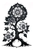 tree of life with flower of life intertwined tattoo design idea