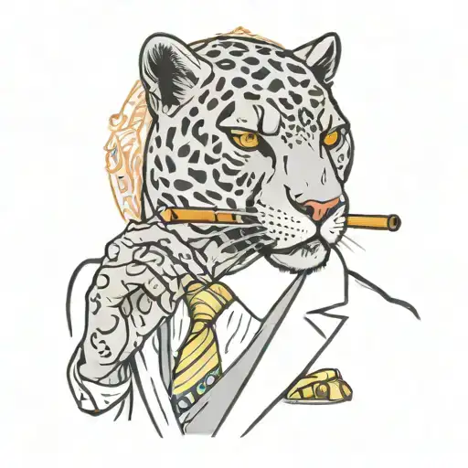 panther wearing a 3 piece suit smoking a cigar tattoo design idea