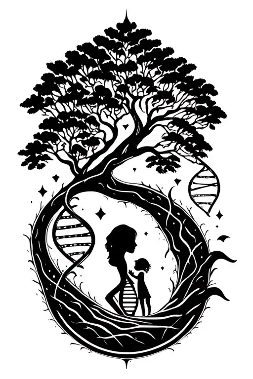 Birth of a child, tree of life, DNA, geometry, father and daughter tattoo design idea