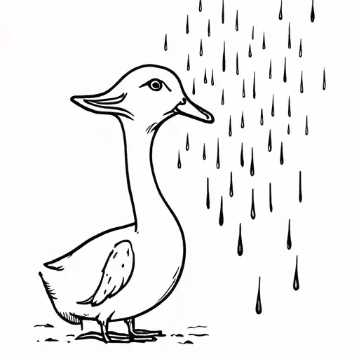 black line work duck looking up at rain falling on him  tattoo design idea