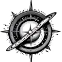 Saturn with compass and cardinal direction i a hiking stock tattoo design idea