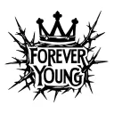 "Forever Young" crown with thorns wrapped tattoo design idea