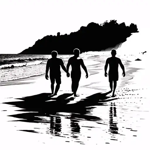 dad and two sons walking on the beach tattoo design idea