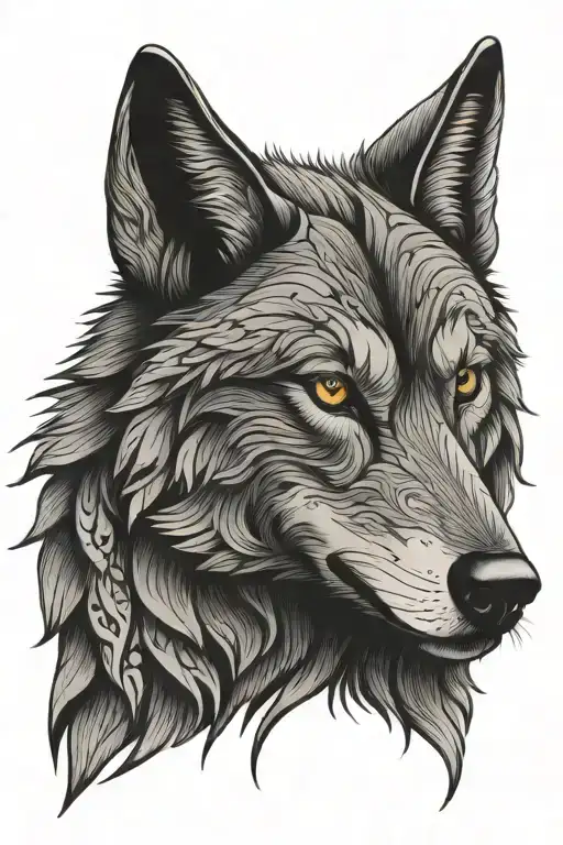Tengri inspired wolf surrounded tattoo design idea