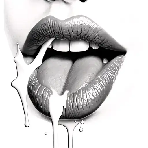 lips, milk dripping from tongue tattoo design idea