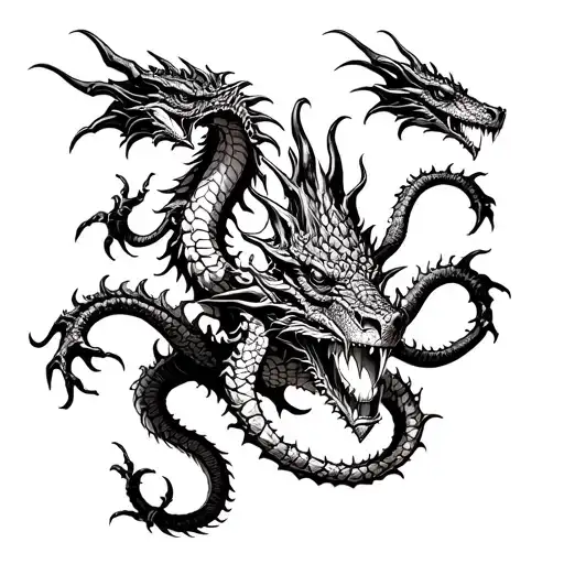 hydra dragon with 3 heads tattoo design idea