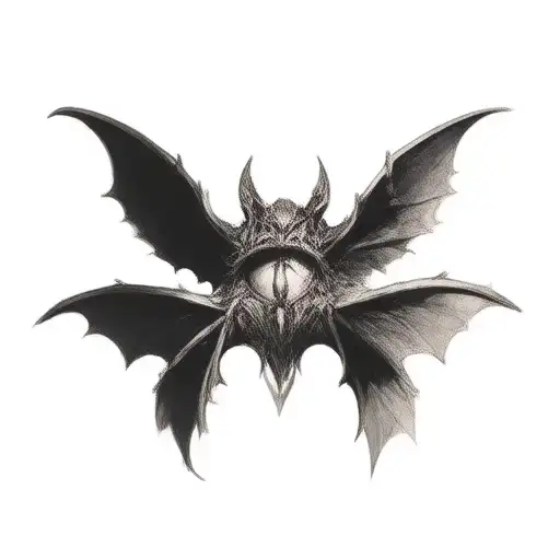 seraphim, 6 bat wings, centre eye, dark tattoo design idea