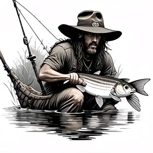 sawyer with peanut shell fishing tattoo design idea