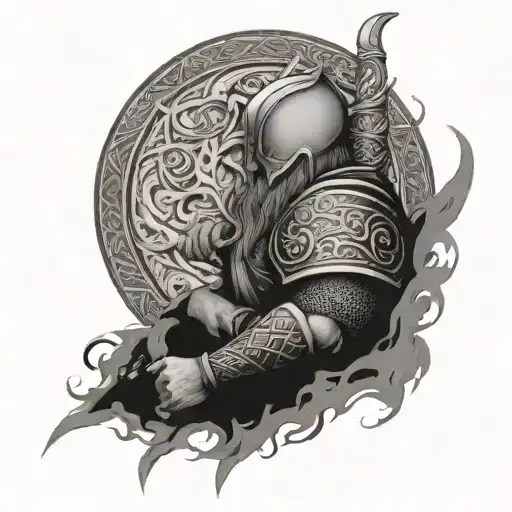 viking theme arm sleeve tattoo design idea