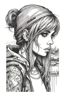 emo girl with blank stare straight ahead thin lines  tattoo design idea