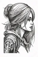 emo girl with blank stare straight ahead thin lines  tattoo design idea