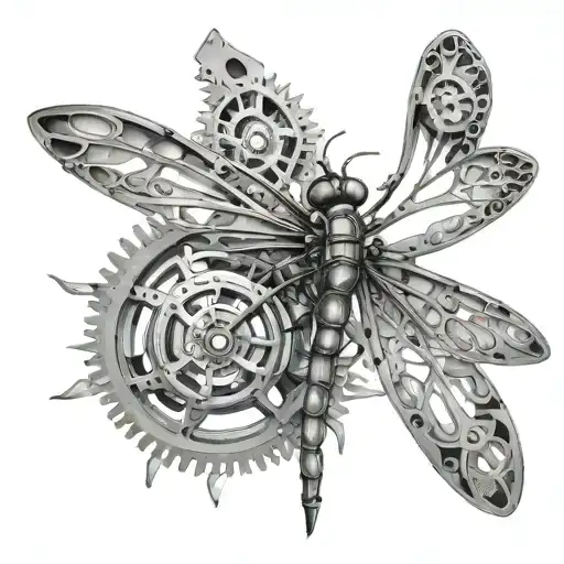 dragonfly made out of mechanical gears tattoo design idea