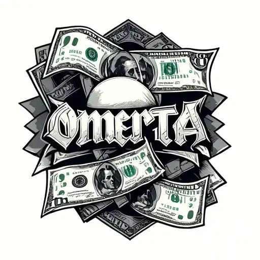 omerta letters money and drugs tattoo design idea