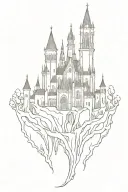 haotic gothic big castle cathedral hell curved distorted castle with blood with  roots and eoroghlips stair roots blood tattoo design idea