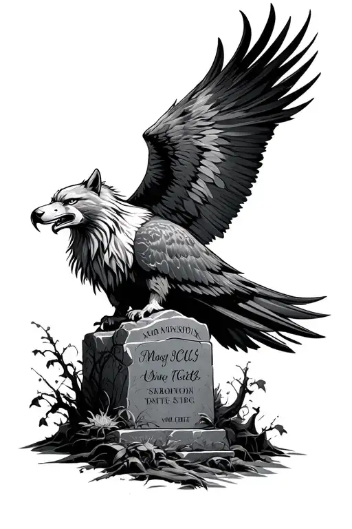 eagle , angry wolf , grave slab tattoo design idea