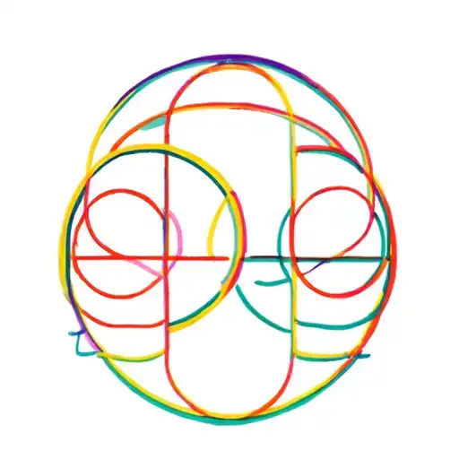 3 circles/squares filled with colors and 3 lines, whom one line is much thicker than the others and has a vivid colors tattoo design idea