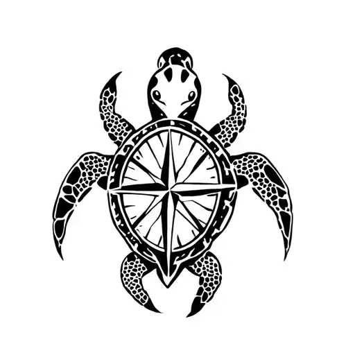 turtle with navigation compass tattoo design idea