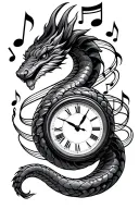 fire snake clock surrounded by music notes intertwined tattoo design idea