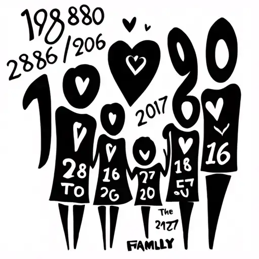 Family tatoo that incorporates the birth years 1980, 1986, 2007 and 2017 tattoo design idea