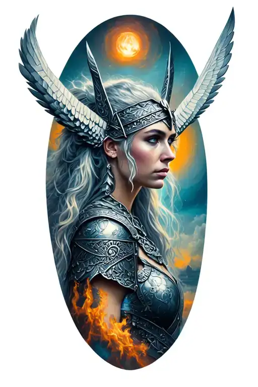 norse valkyrie warrior woman tattoo design idea