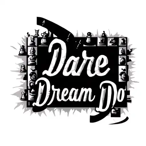 Chessboard at the pitch of Tottenham Hotspur Stadium. Tifo in the stand that says Dare Dream Do tattoo design idea